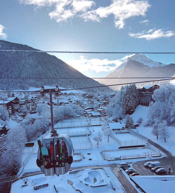 Winter season in Morzine, Avoriaz the french alps. Snowy gondola and landscape